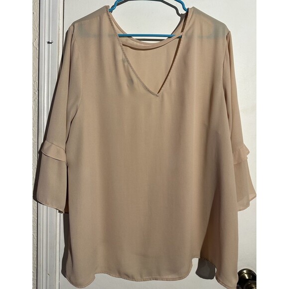 DR2 by Daniel Rainn Woman's Peach Long Sleeve V-Neck Blouse Size XL - Picture 1 of 10